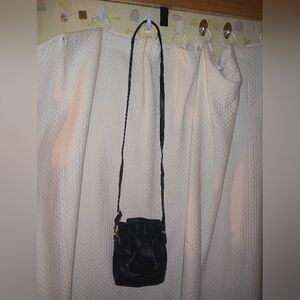 Vintage Small Black Leather Bucket Bag (Made In Korea)